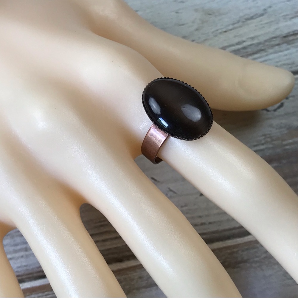 Brown cats eye ring in antique copper adjustable